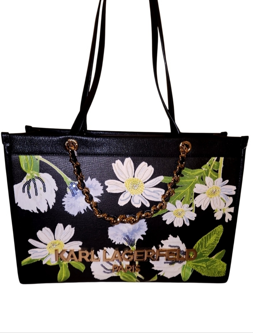 NWT$428 SAVOIE Crystals inside FLORAL TOTE W/ CHAIN STRAP Embroidery Multicolor - Picture 15 of 17